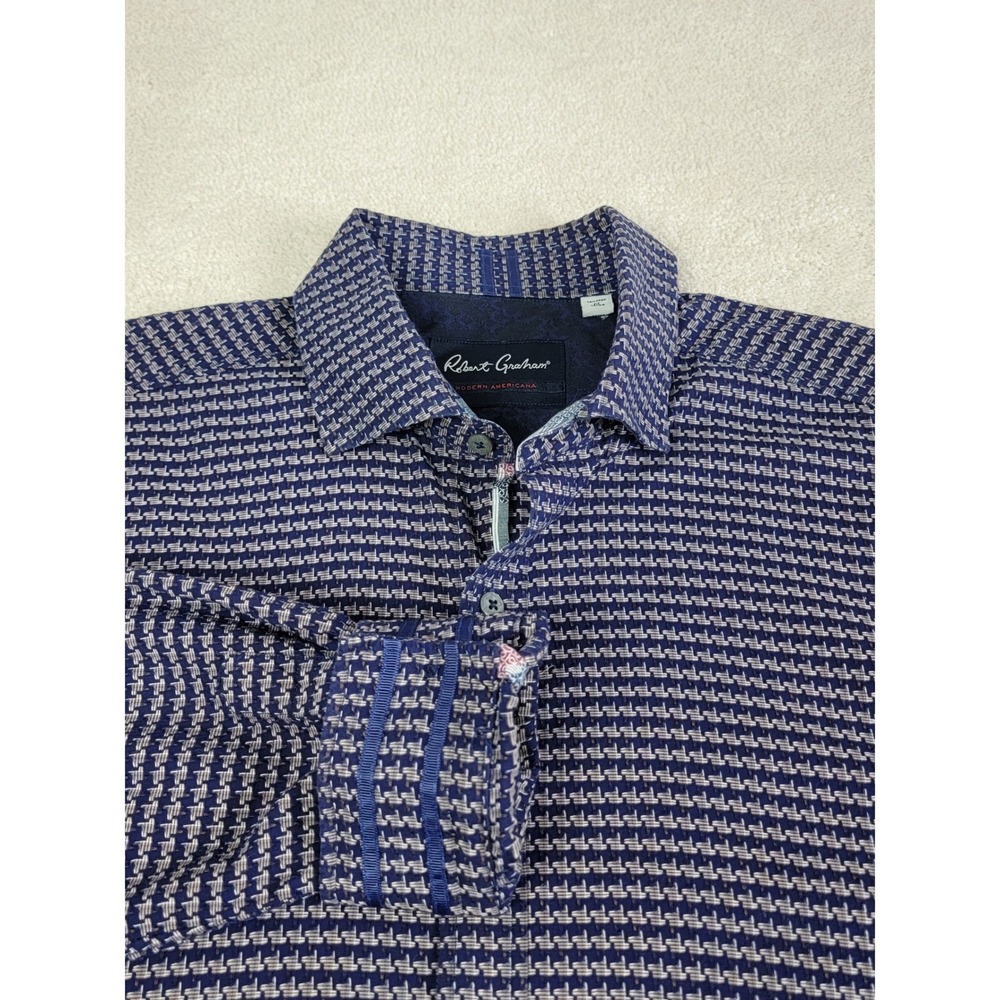 Robert Graham Shirt Mens XL Blue Geometric Tailored Fit Button Down Flip Cuff
